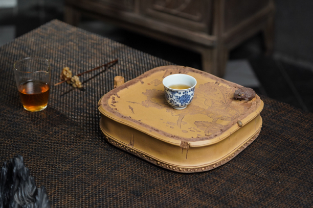 【知守.茶器】竹报平安系列.四方储水式紫砂茶盘，陈真作品