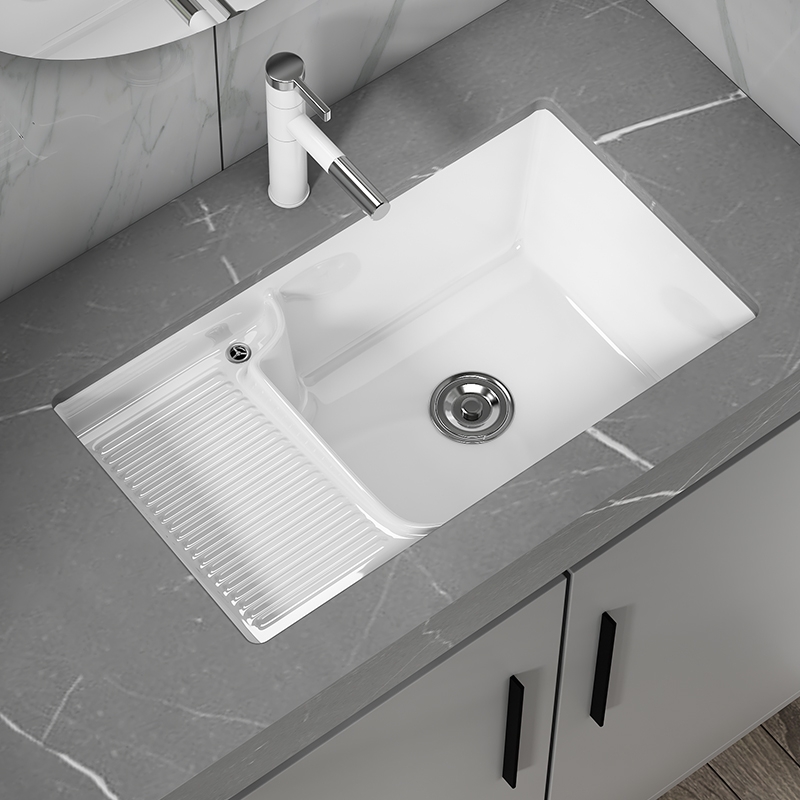 煦洁阳台卫生间台下盆带搓板洗衣盆嵌入式平底家用加深洗手洗脸槽