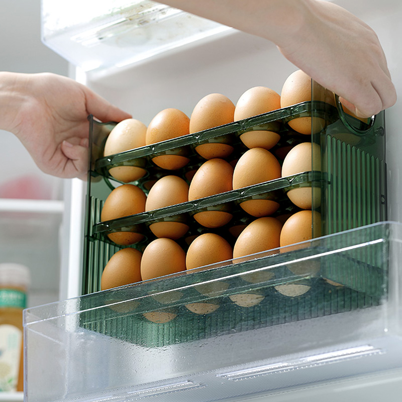 鸡蛋收纳盒冰箱侧门厨房弹跳式鸡蛋盒托抽屉式家用密封保鲜整理