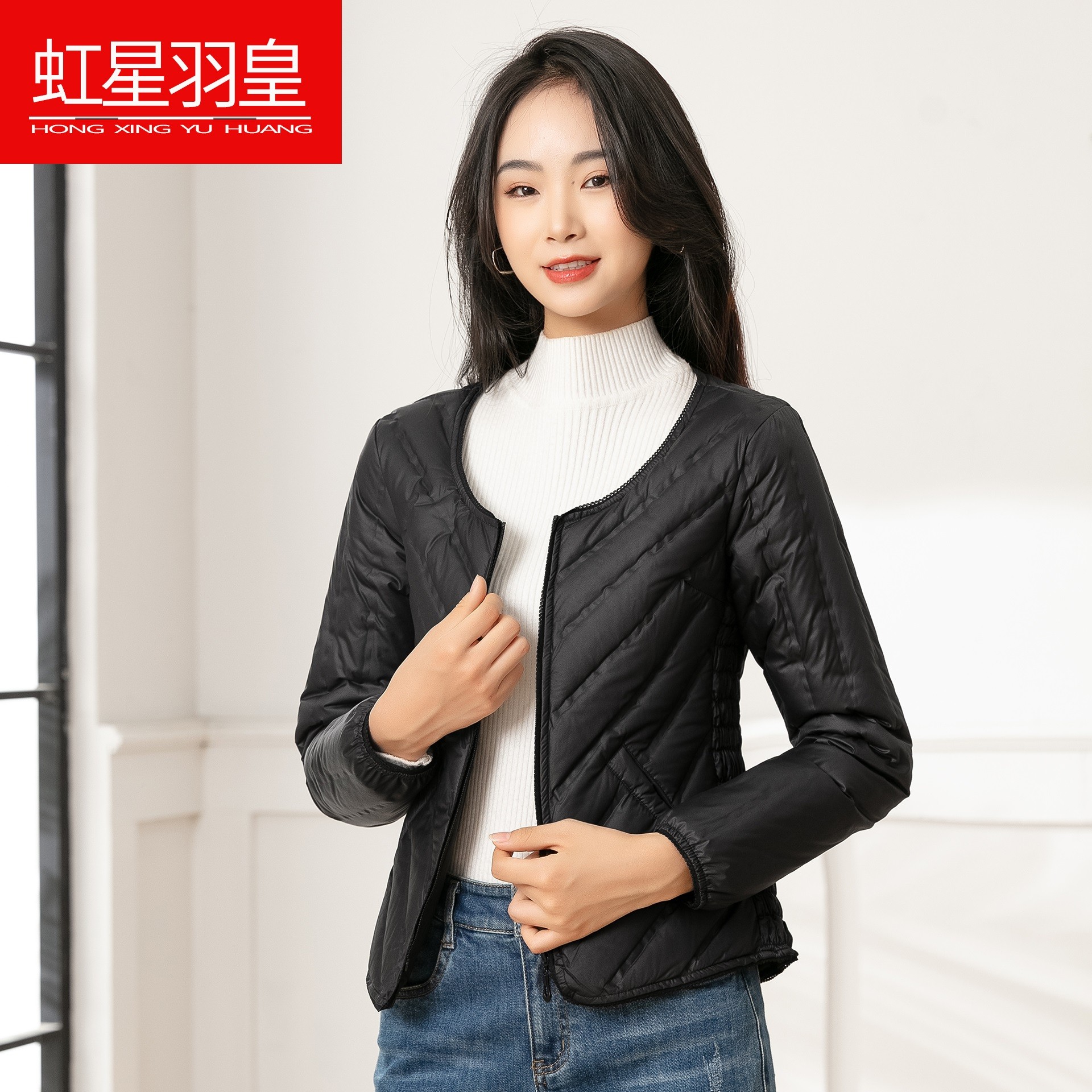新款轻薄羽绒内胆女显瘦内搭春秋贴身羽绒服长袖保暖低领修身马甲