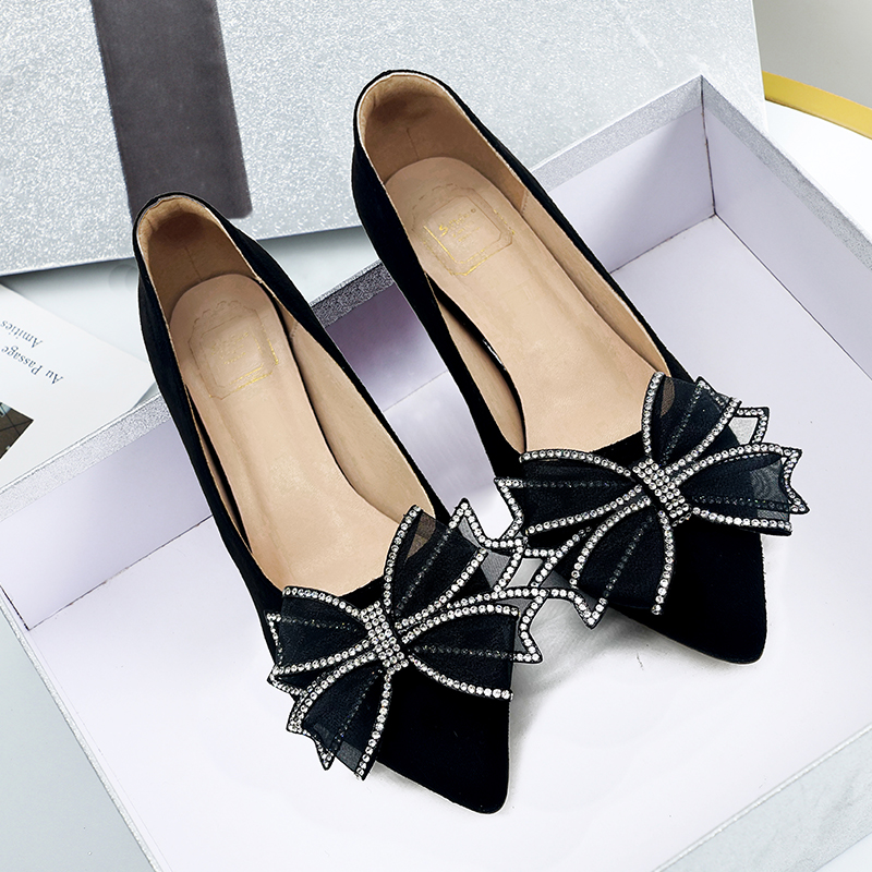 胖脚高跟鞋女细跟尖头大码女鞋41-43码肥脚宽脚百搭黑色职业单鞋A