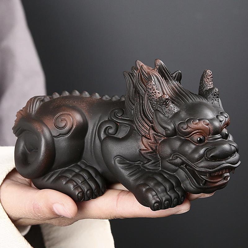 建水紫陶瑞兽貔貅茶宠摆件可养手工高档公母创意家居办公室开业礼