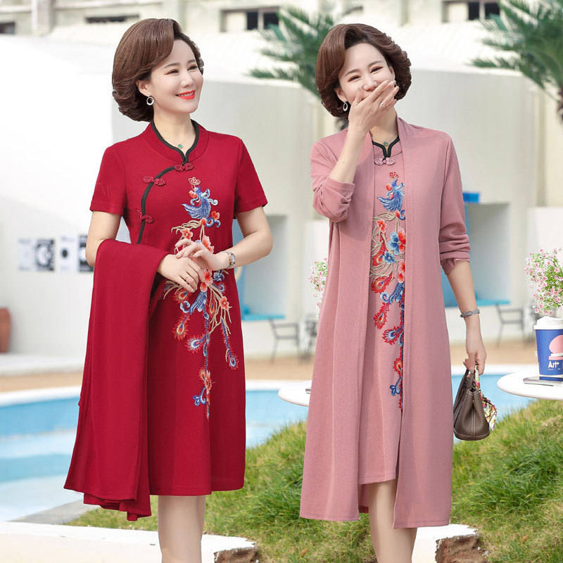 中老年女装春秋季洋气旗袍连衣裙婚宴礼服气质时尚妈妈裙子高贵