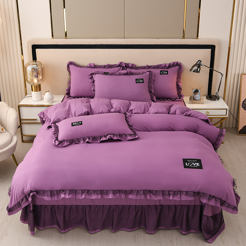 2022新款亲肤水洗棉磨毛纯色四件套四季通用