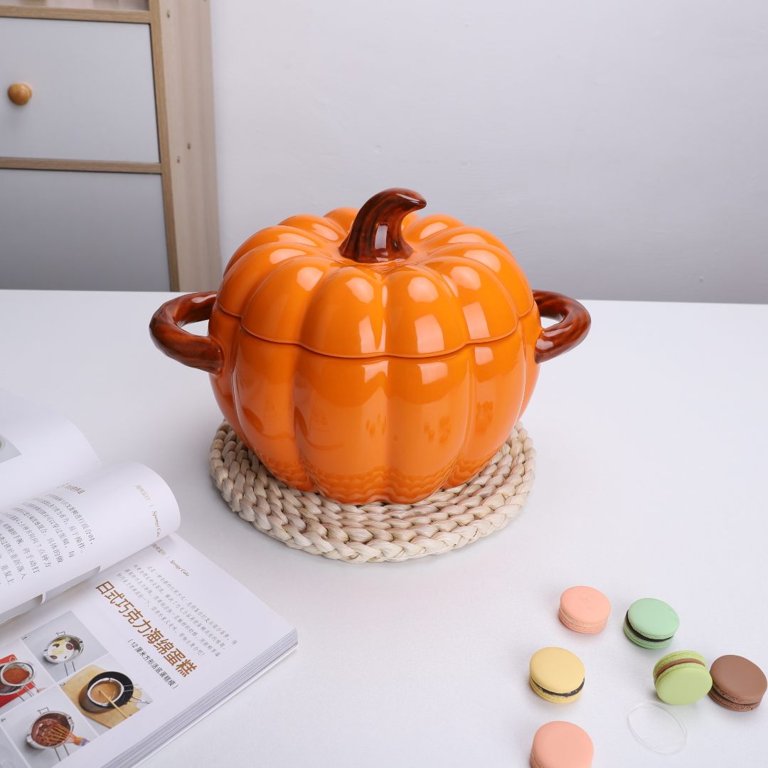 陶瓷大南瓜带盖釉下彩家用大汤碗  不可明火