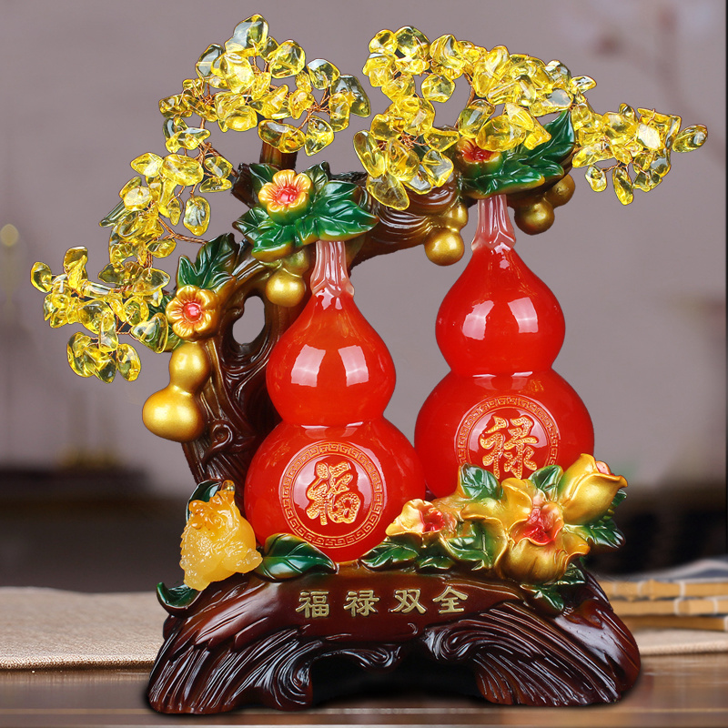 水晶发财树双葫芦家里客厅玄关桌面创意家居装饰品工艺品摆件摆设