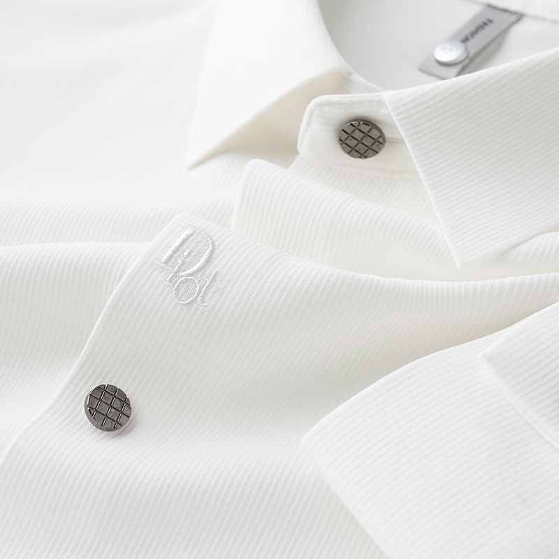轻奢秋季薄款无痕弹力商务休闲白色衬衫男长袖修身抗皱免烫衬衣男
