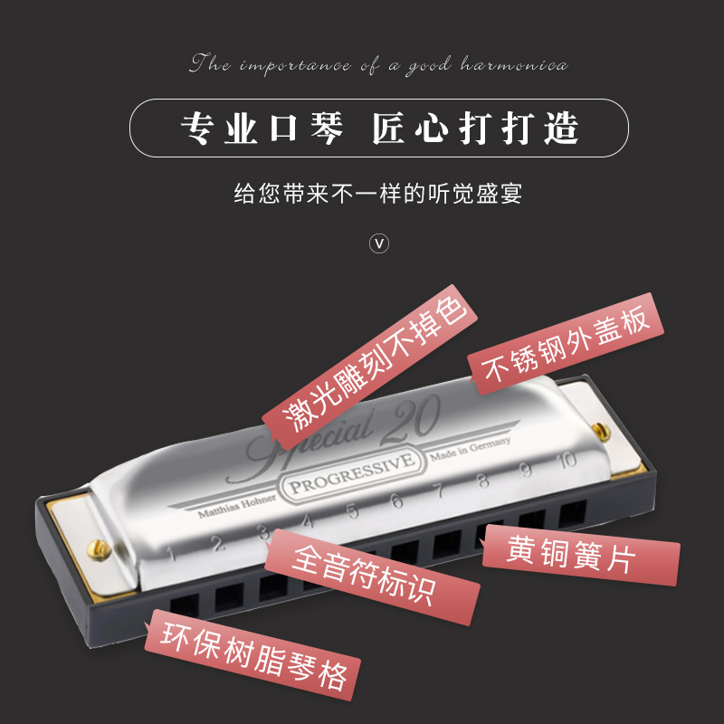 HOHNER/和来 sp20 布鲁斯蓝调口琴十孔入门口琴成人高级口琴包邮