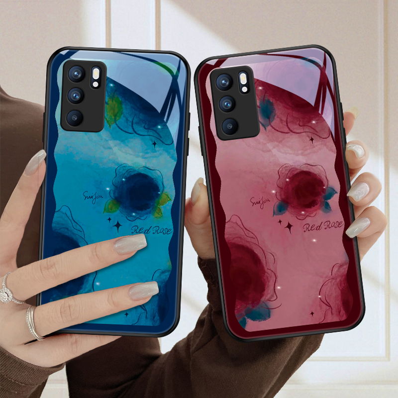 彩墨花opporeno6手机壳6pro玻璃pro+保护套新高级男女款全包防摔