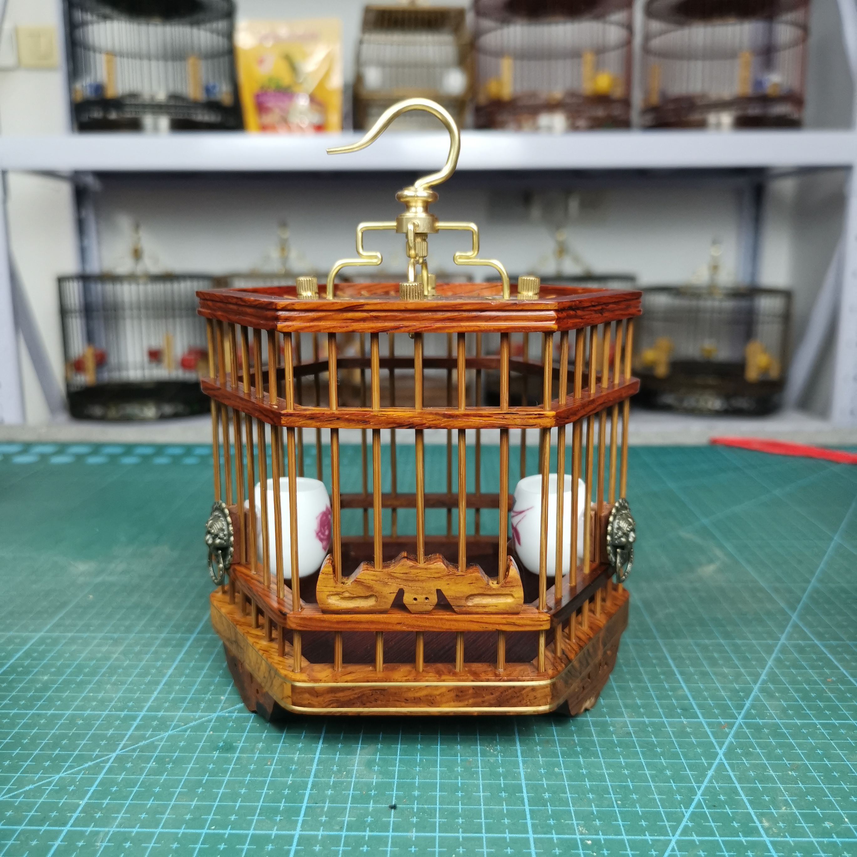 红酸枝六角蝈蝈笼实木