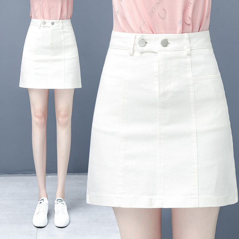 白色牛仔裙女2025年新款夏季显瘦一步包臀裙高腰a字半身短裙子