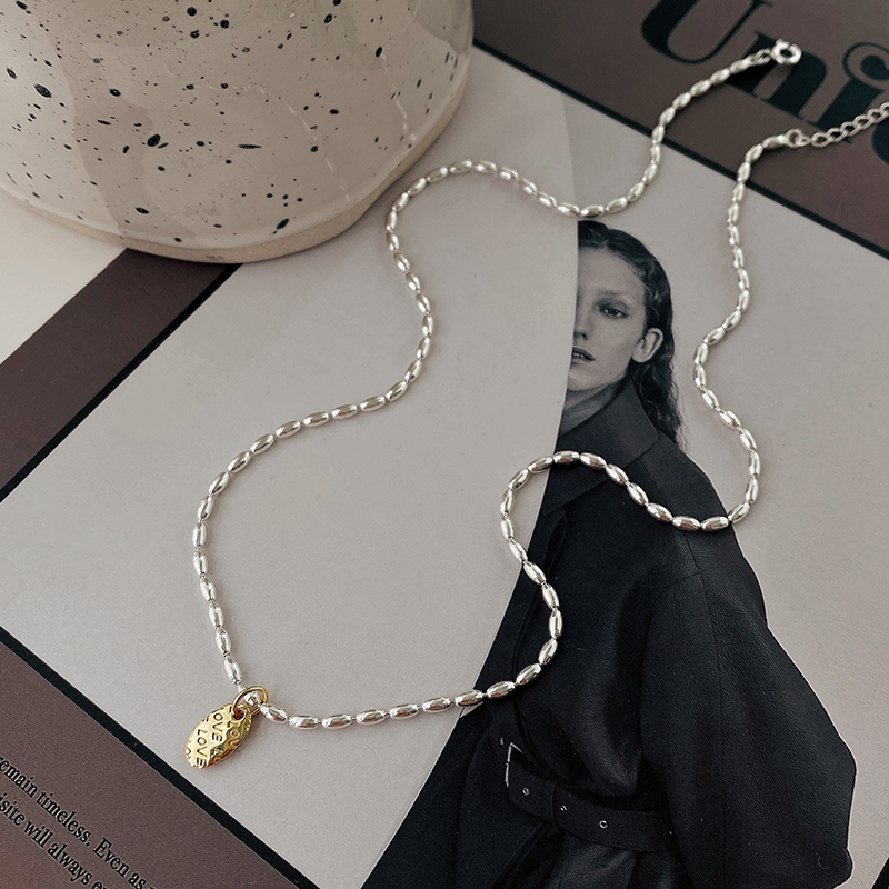 链子925银 纯银米粒项链女轻奢圆牌法式轻奢小众时尚百搭锁骨链