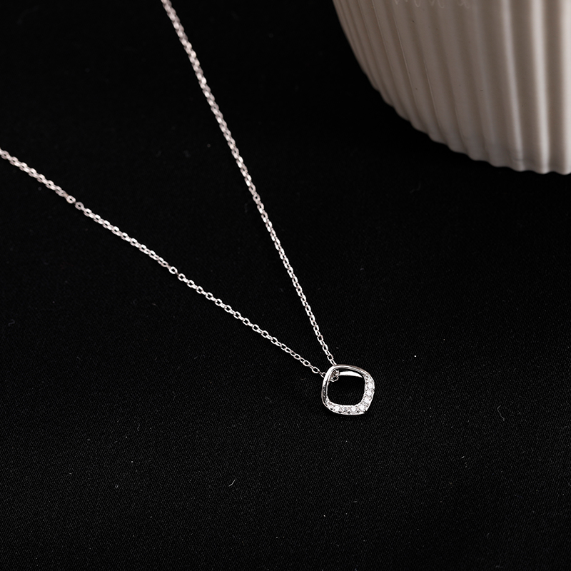 吊坠925银合成锆石 925纯银几何项链女ins潮方形锁骨链简约冷淡风