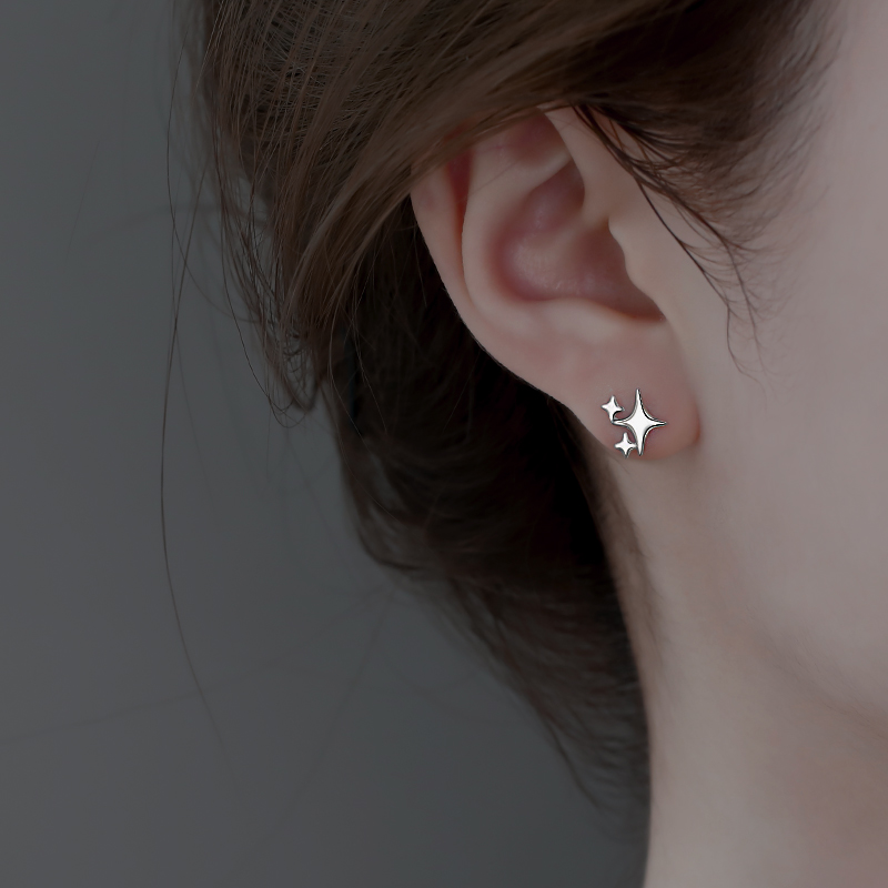925银耳饰 925纯银星星耳钉女小众设计感耳环睡觉免摘耳饰养耳洞