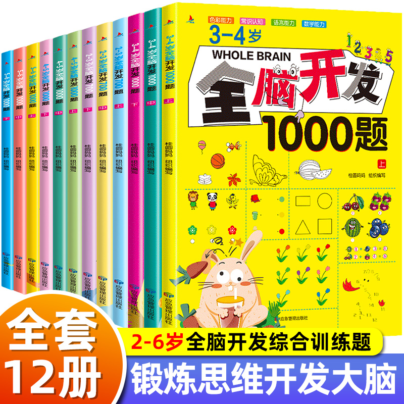 全12册 2-6岁全脑开发1000题  幼儿早教思维逻辑训练专注力练习册