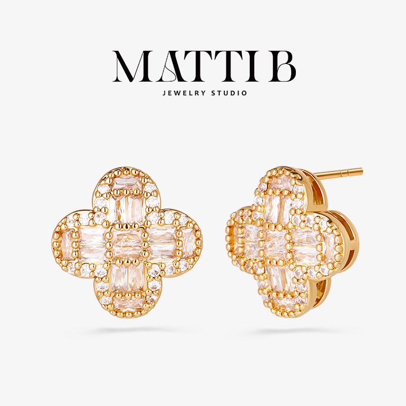 铜合金合成锆石耳饰 轻奢高级感新爆款百搭经典网红款耳钉女1814