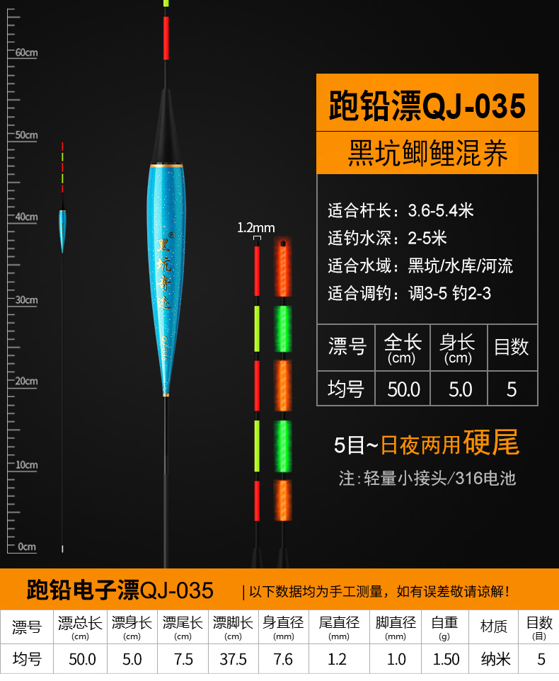 日夜俩用无铅自立手势爆闪夜光漂跑铅漂ok手势鱼漂钓青鱼