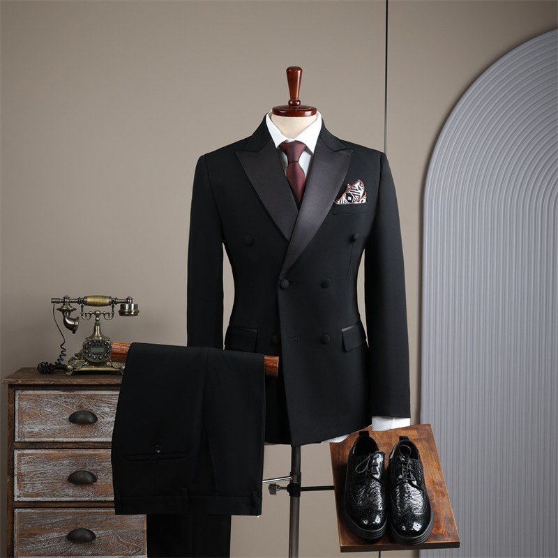 高档双排扣塔士多礼服西装套装男士新郎结婚主持人商务戗驳领西服