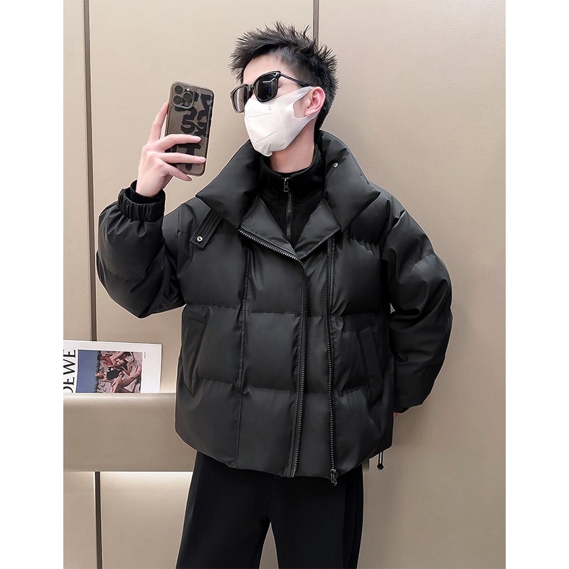 2024冬季假两件潮流加厚皮棉衣宽松面包服保暖皮棉衣休闲外套