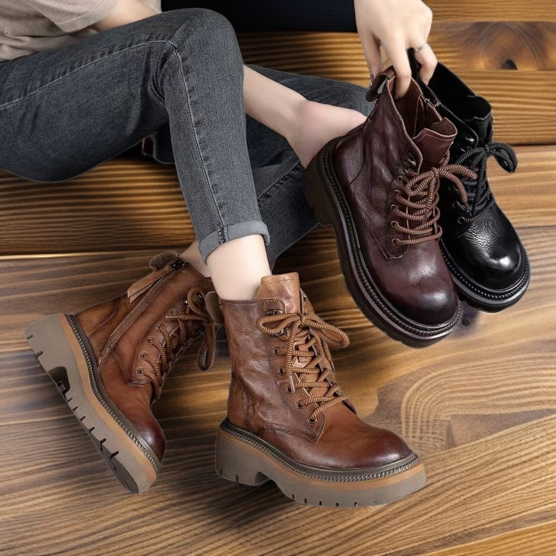 倾国倾城39681爆款头层牛皮机车靴百搭秋冬夏季加绒马丁靴百D女款