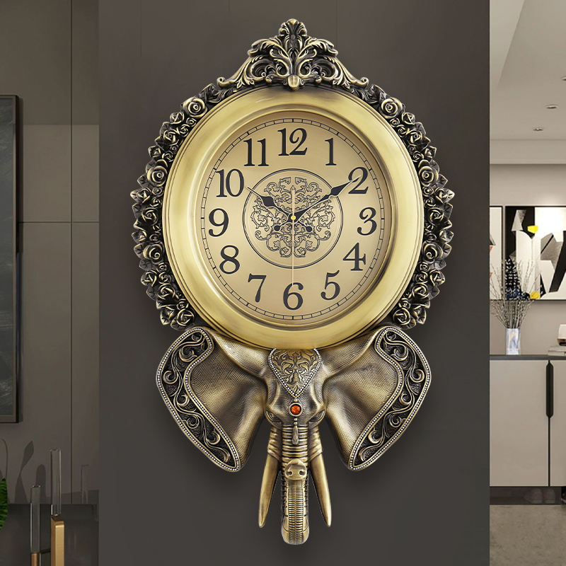 欧式轻奢吉象挂钟家用静音创意美式客厅钟表高档大气复古挂墙钟27