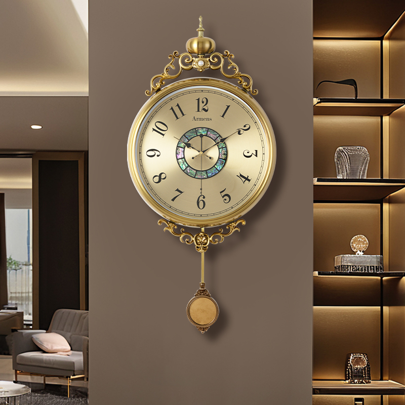 欧式钟表挂钟客厅轻奢家用黄铜创意简约挂墙时钟静音时尚大石英钟