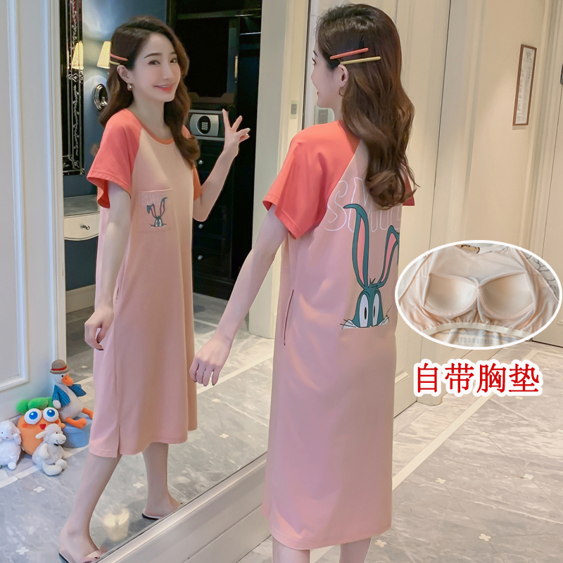 带胸垫睡衣睡裙女夏款爆款2025新款可出门胸垫固定大码宽松高端