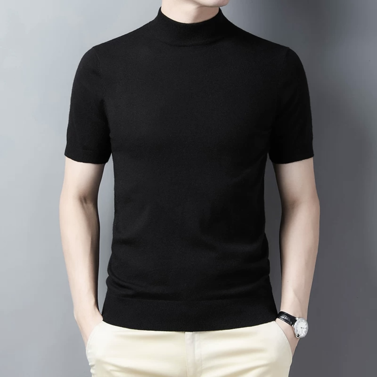 秋冬季男士半高领针织衫男短袖修身时尚百搭打底衫商务休闲保暖潮