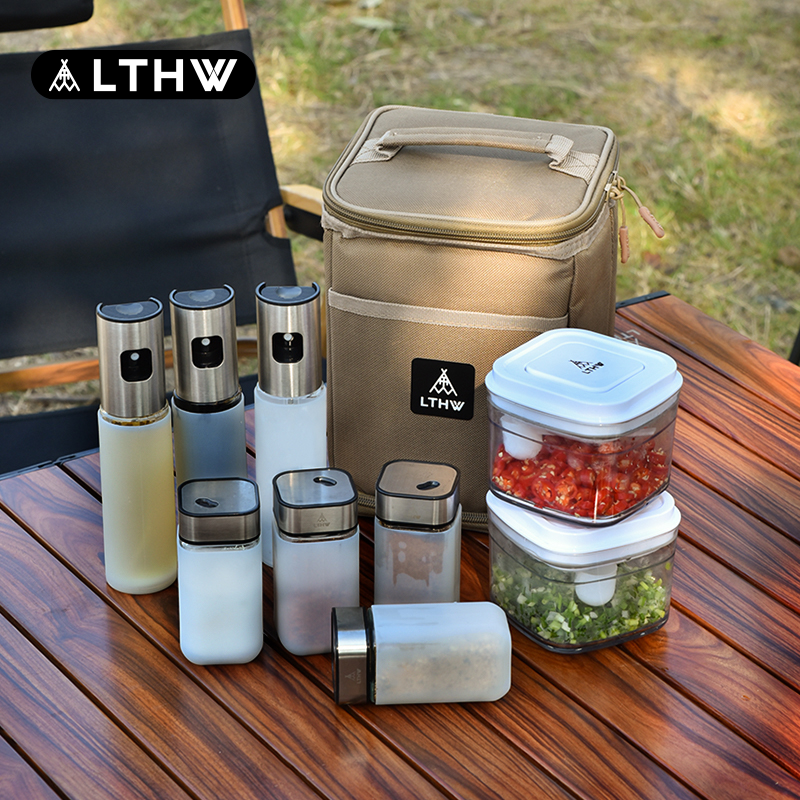 LTHW旅腾露营大号调味瓶9件套装户外便携式野餐调料瓶硅胶防护包