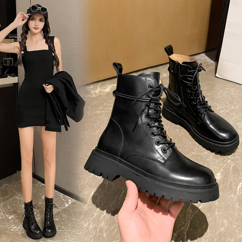 黑色马丁靴女2023新款秋季真皮厚底英伦风小短靴春秋牛皮靴子女款