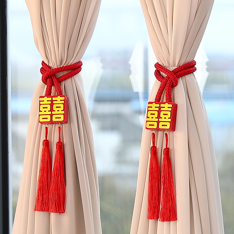 结婚婚房窗帘绑带拉花布置磁吸窗帘绑带客厅装饰结婚婚房绑带装饰