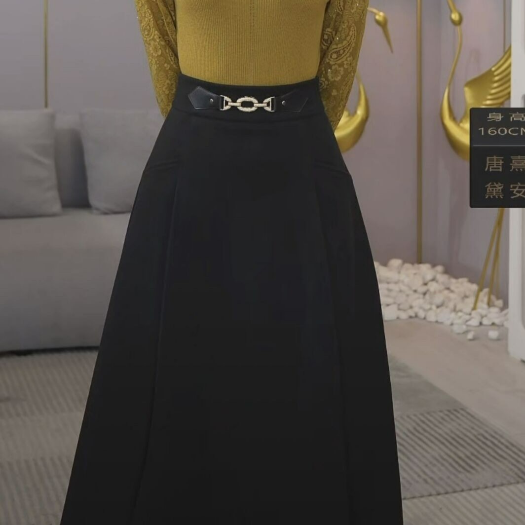 现货2025秋季新款【TX-1673】气质高腰A字版型显瘦小众设计半身裙子
