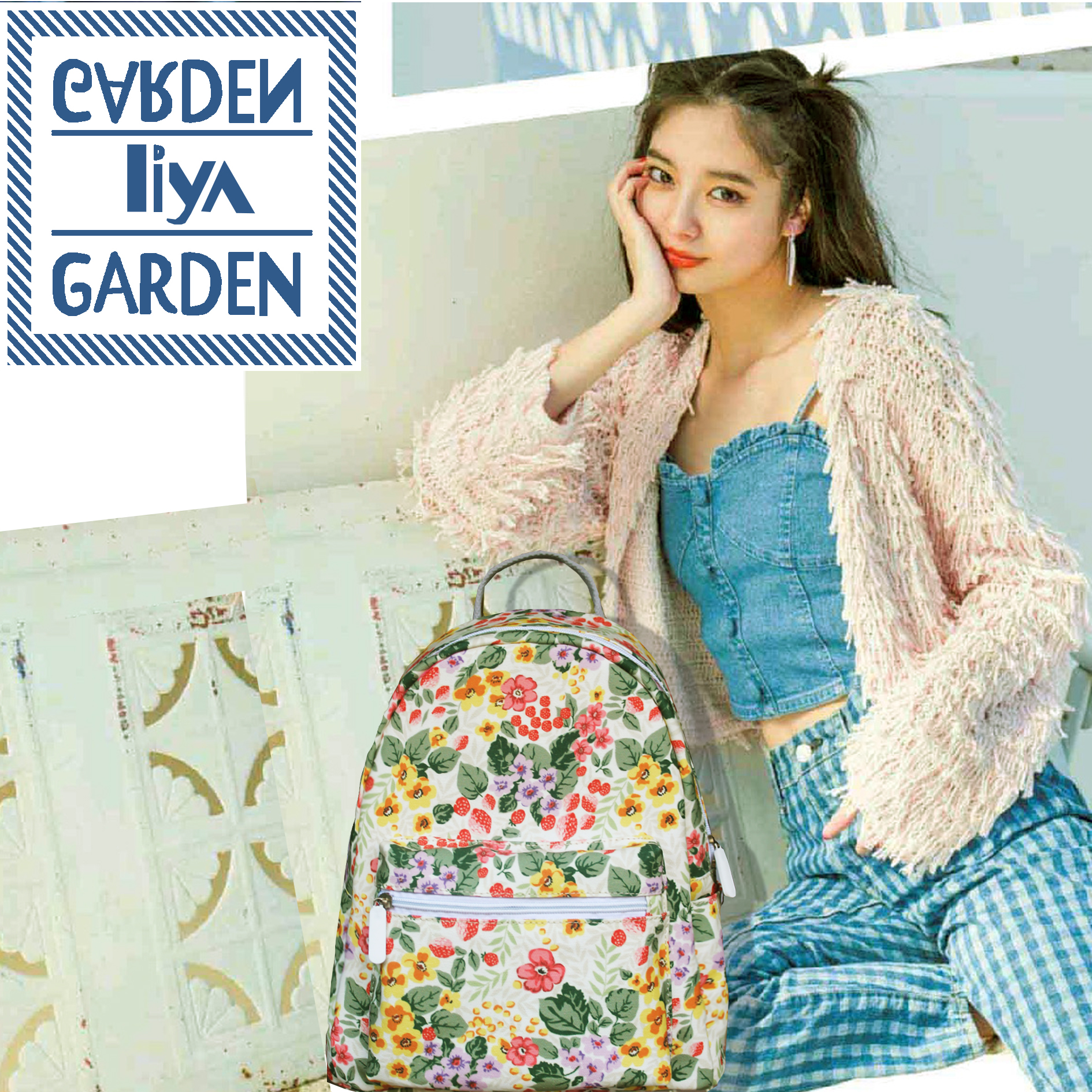 花开不经霜无弹空自放LiyaGarden原创轻便休闲大号双肩背包ins