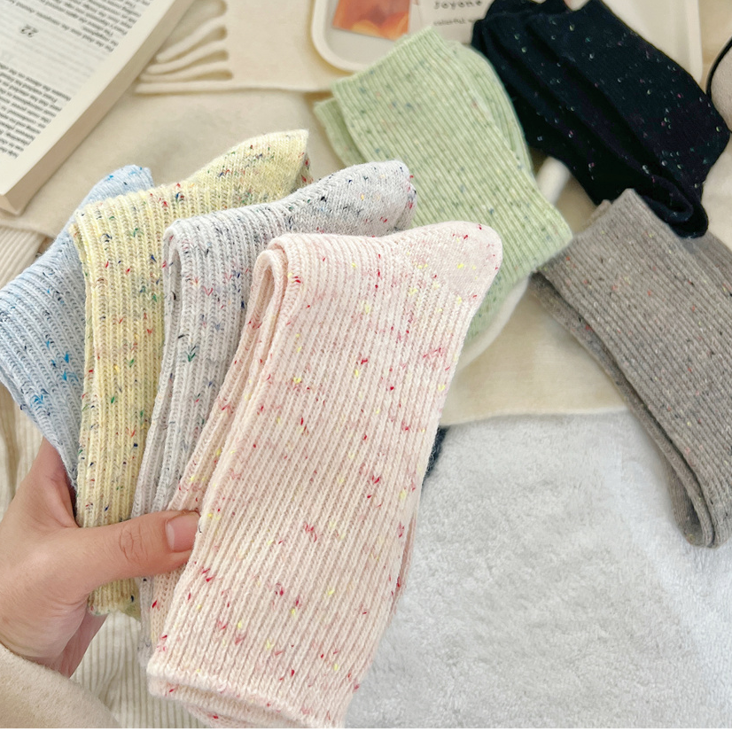 双针含羊毛点子纱袜子女秋冬季保暖加厚百搭中筒袜堆堆袜原创设计