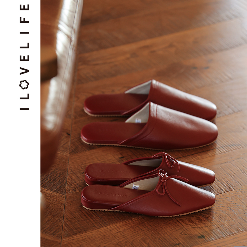 红色拖鞋结婚一对新婚女男士羊皮喜庆轻奢晨鞋情侣拖鞋冬季出片