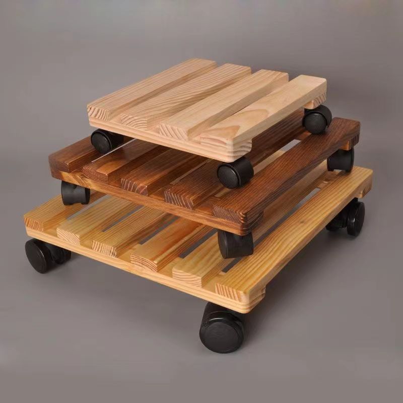 可移动花盆托盘底座加厚实木防腐花架阳台户外露天带万向轮子花托