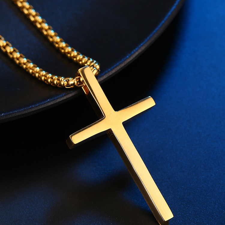 钛钢吊坠 欧美钛钢十字架项链男女情侣吊坠锁骨链简约百搭项链