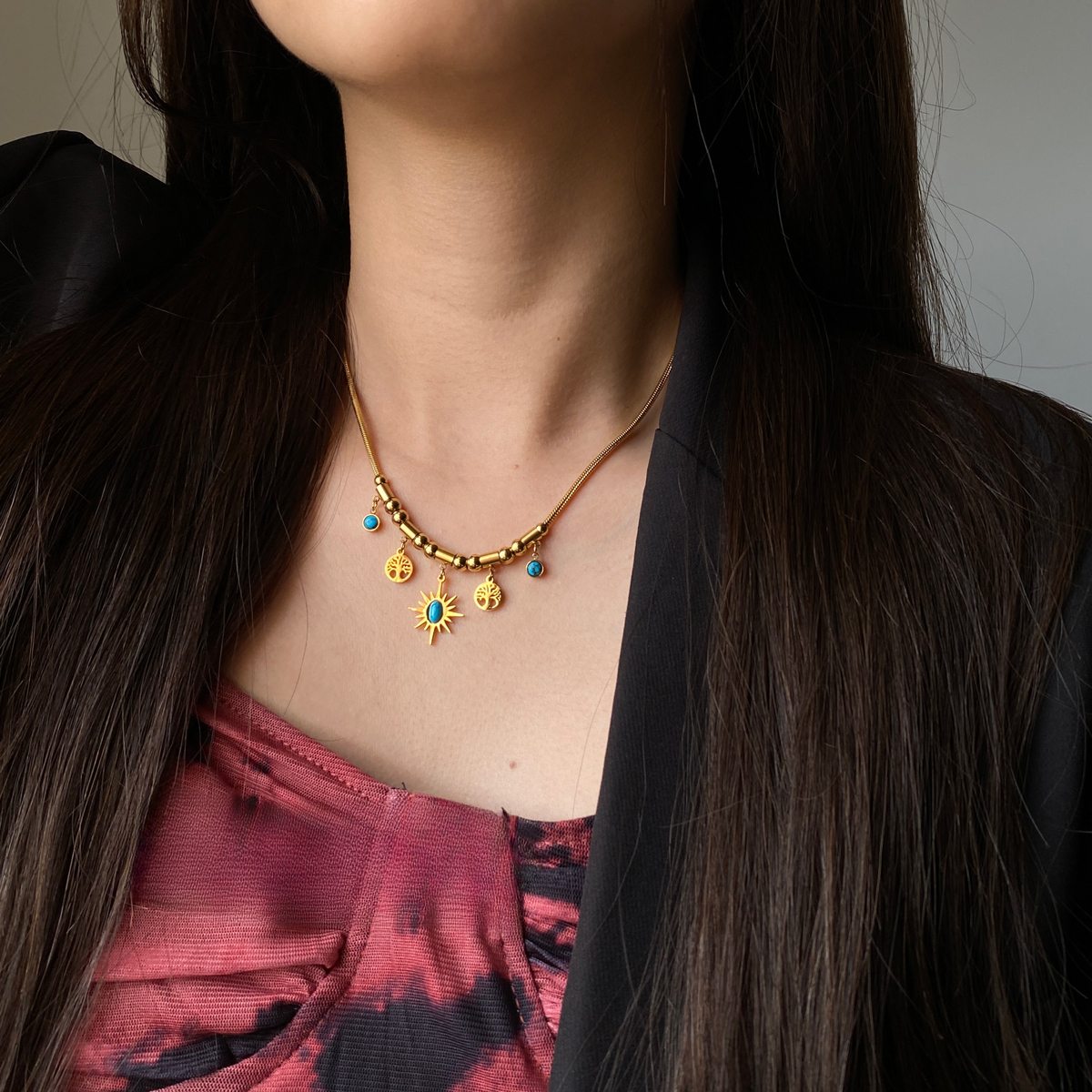 钛钢项链 欧美复古时尚星芒元素深林项链轻奢百搭法式通勤锁骨链