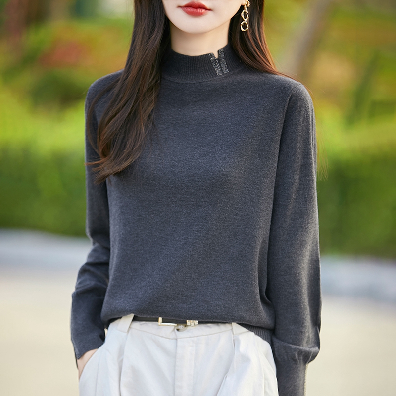 2024秋冬新款半高领羊毛衫女士宽松显瘦上衣打底上衣毛衣NS-3352