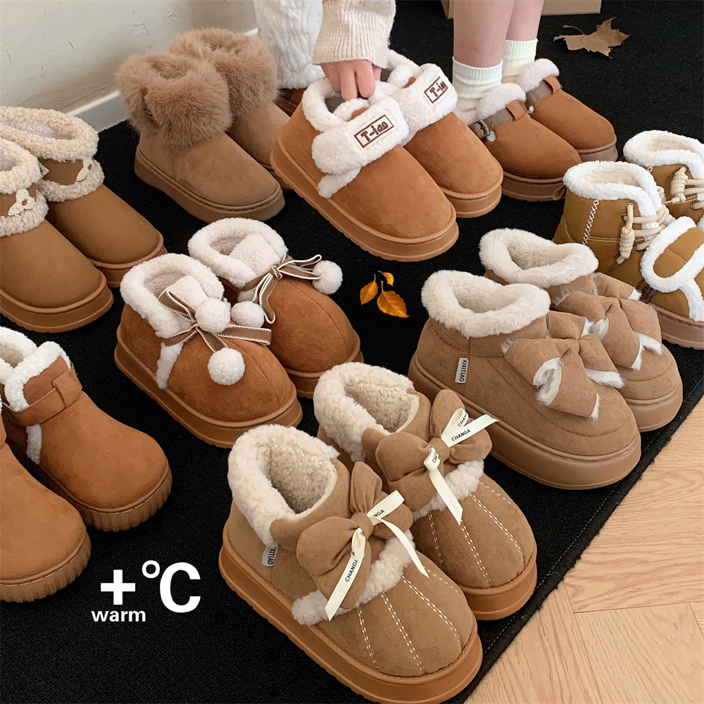 细细条 冬季时尚雪地靴男女保暖复古百搭加绒加厚高级感东北棉鞋