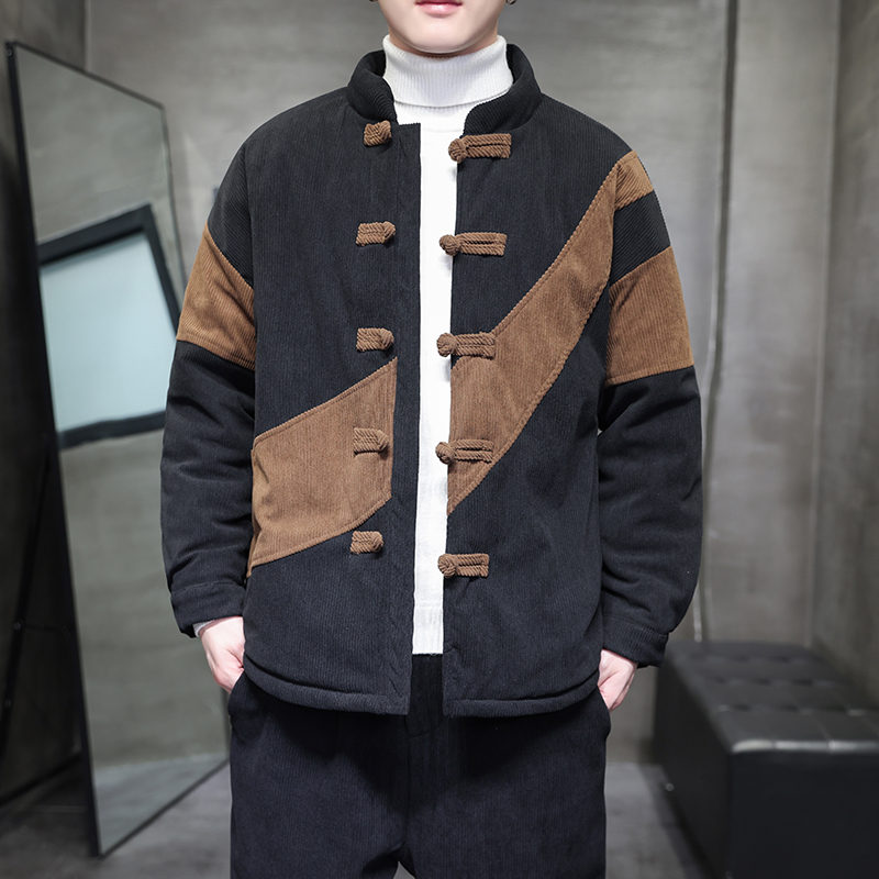 中国风灯芯绒棉衣男士冬季加厚棉袄大码棉服盘扣潮新中式唐装外套