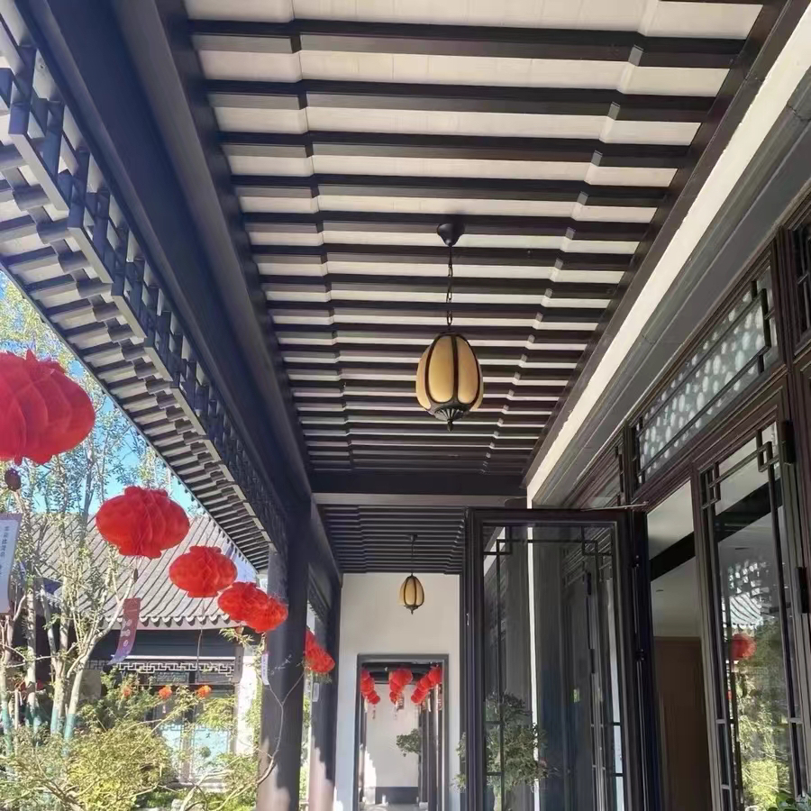 铝代木构件飞椽封檐板铝茶壶档吊顶古建连廊四合院飞檐翘角定制