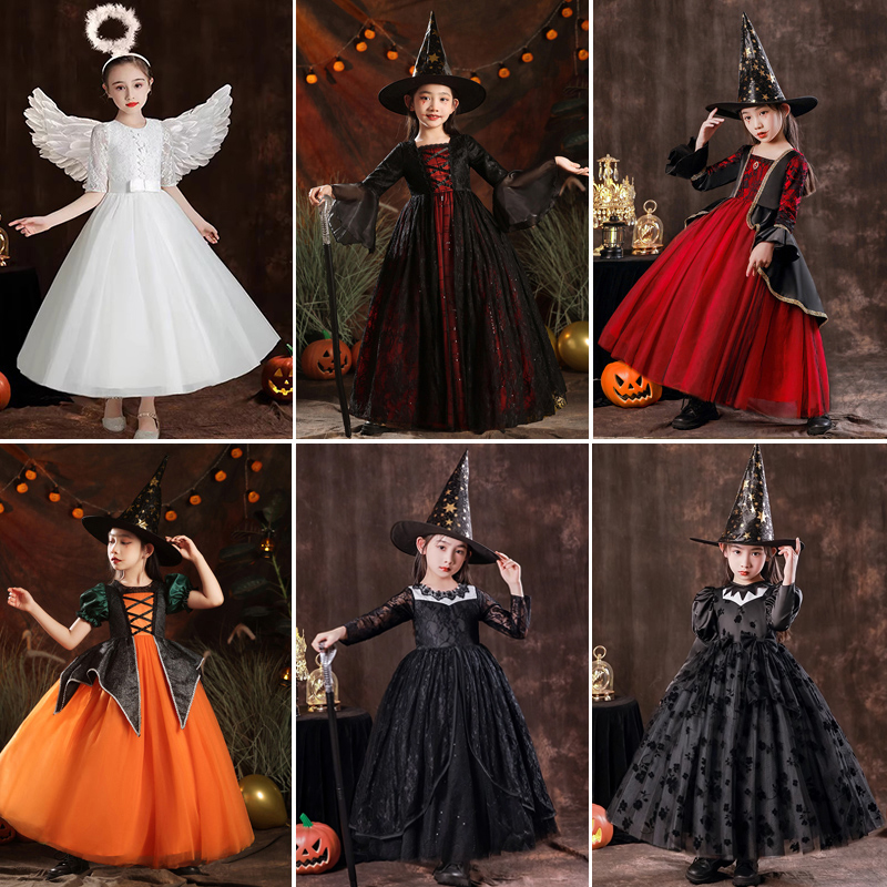 万圣节儿童服装女童吸血鬼衣服舞会cos服小女巫公主裙恶魔演出服