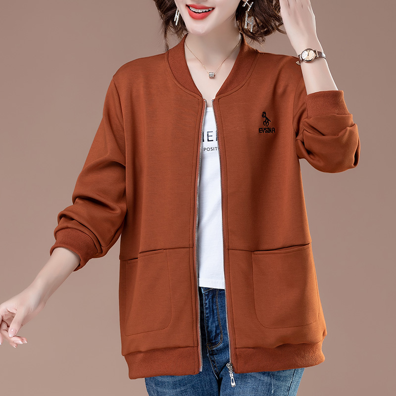 立领棒球服外套女中年妈妈宽松休闲开衫卫衣春秋季加肥加大码女装