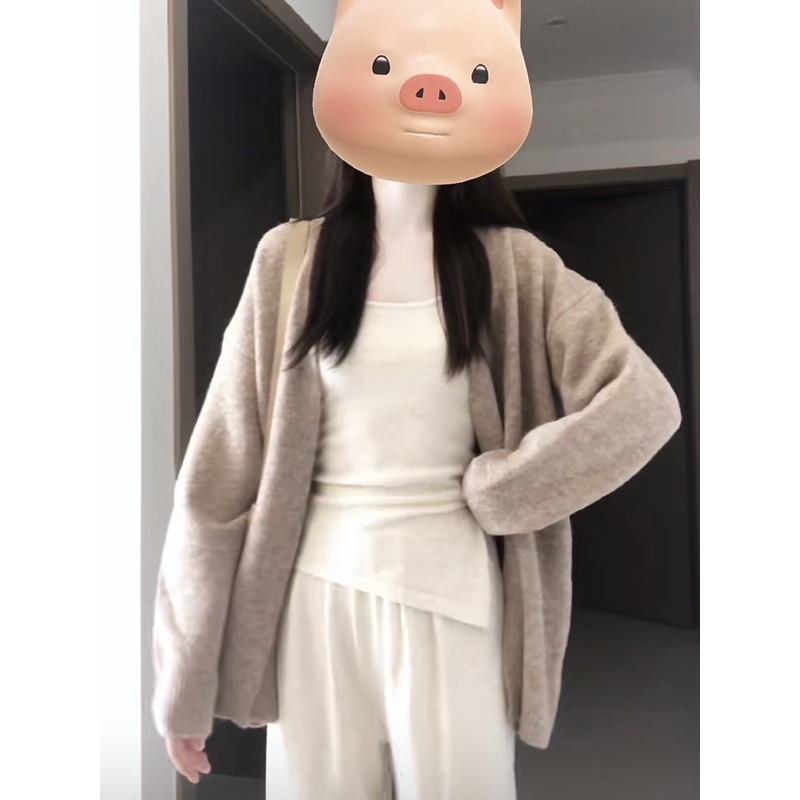 时髦洋气慵懒风宽松毛衣外套女装秋季长袖针织开衫披肩小外搭上衣