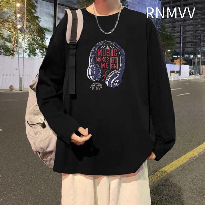 100%重磅纯棉春秋款男生帅气长袖恤男宽松百搭爆款百搭上衣