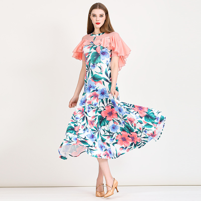 盎然生机！气质印花摩登舞裙MY896国标舞连衣裙华尔兹交谊舞裙时尚