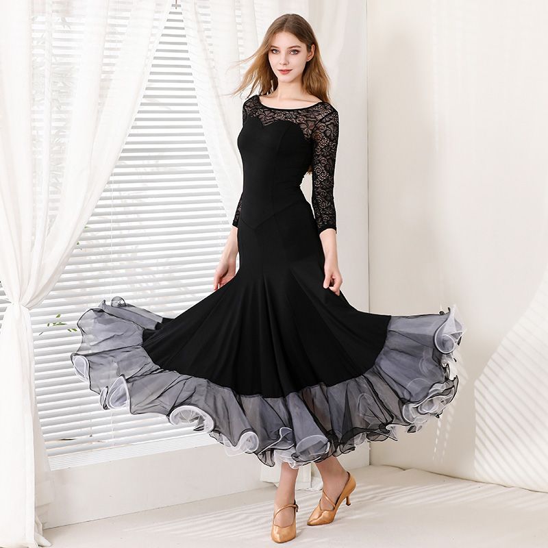 媚羽MY907蕾丝款摩登舞裙连衣裙国标舞服装交谊舞服摩登舞连衣裙