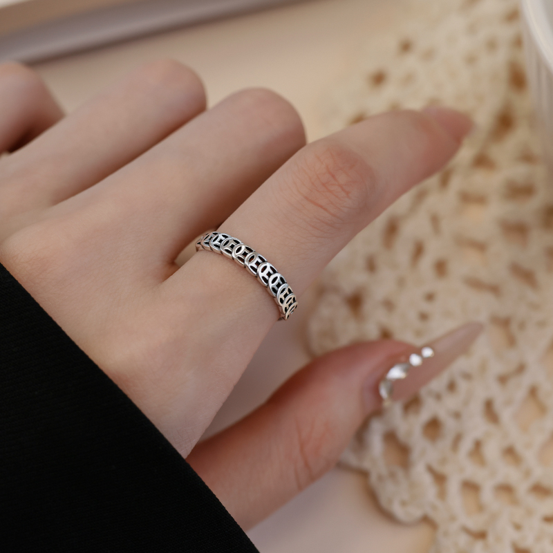 足银戒指 999足银铜钱戒指素圈男女同款2025新款小众独特配饰首饰