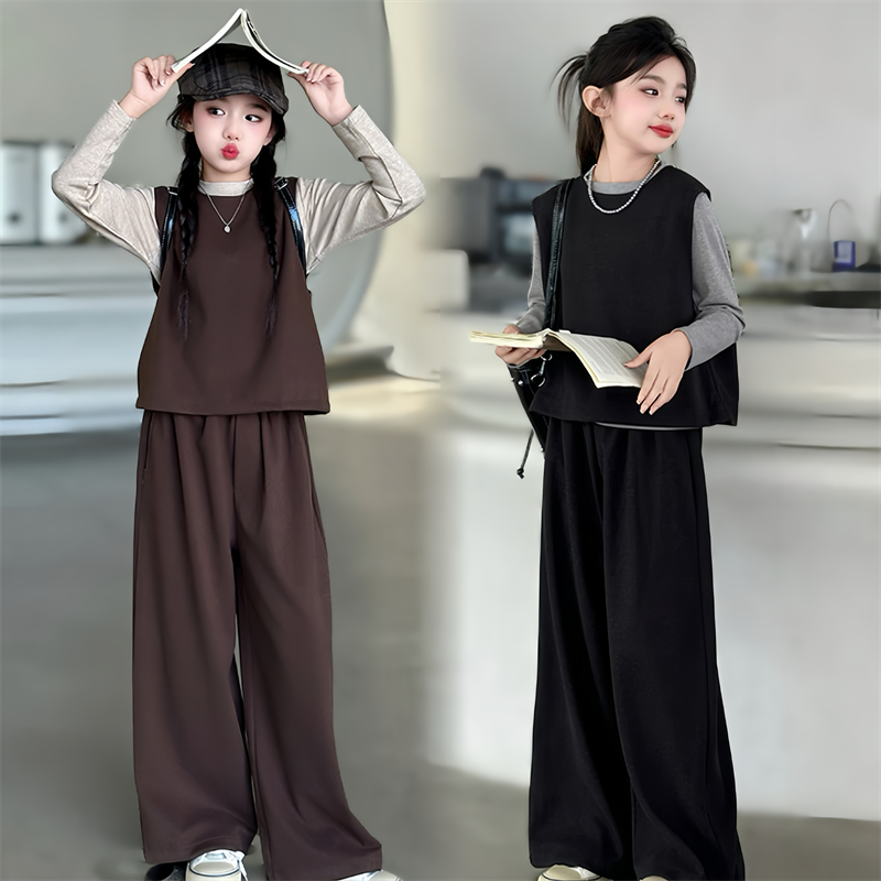 女童套装2025新款秋装儿童洋气时髦马甲中大童装女孩春秋款三件套